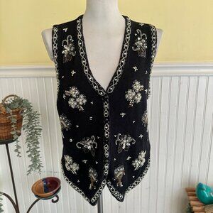 Yarnworks Vintage 90s Black Beaded Pearl Embellished Knit Vest small